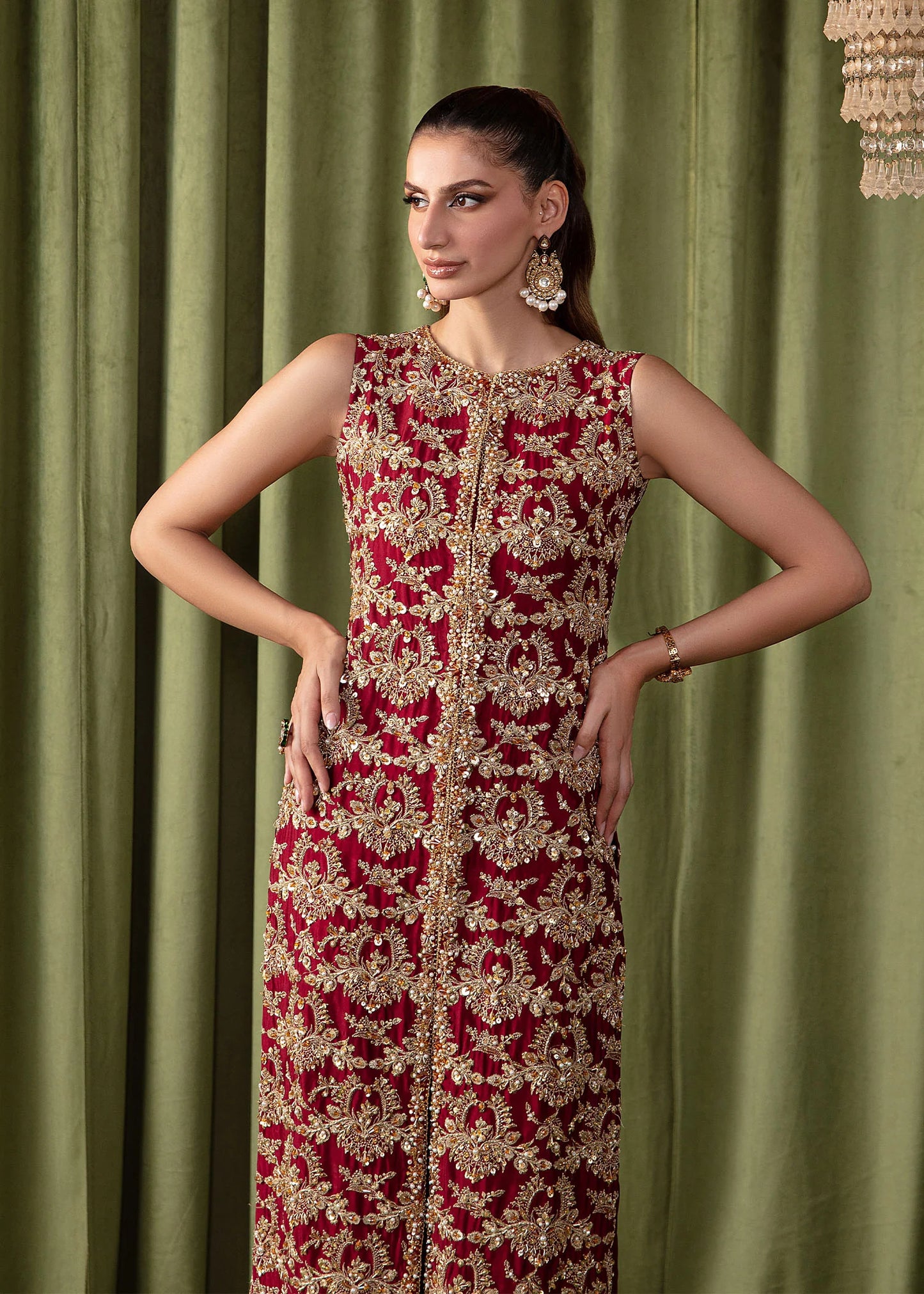 Ruby | Red Tissue Silk Embellished Set