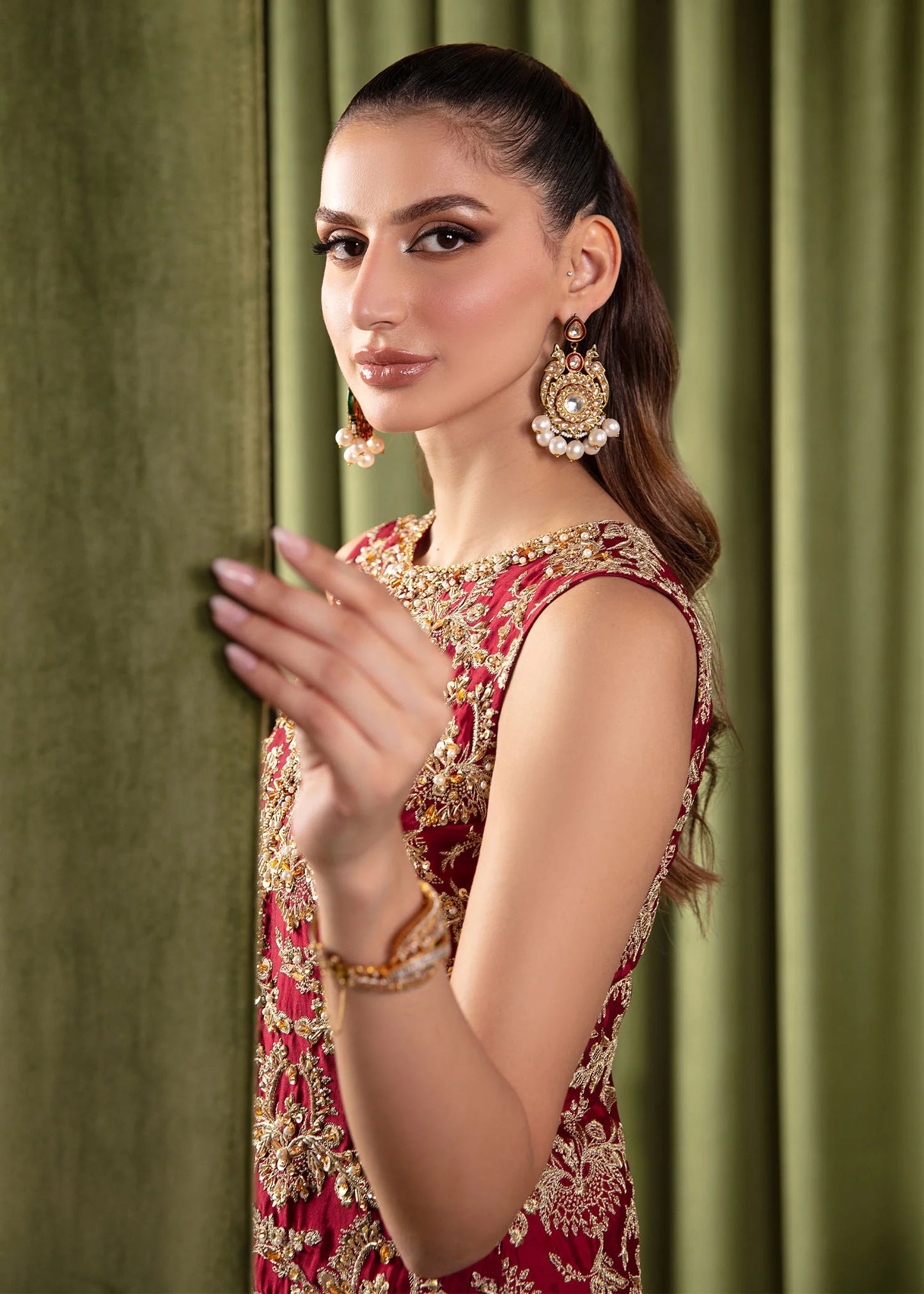 Ruby | Red Tissue Silk Embellished Set