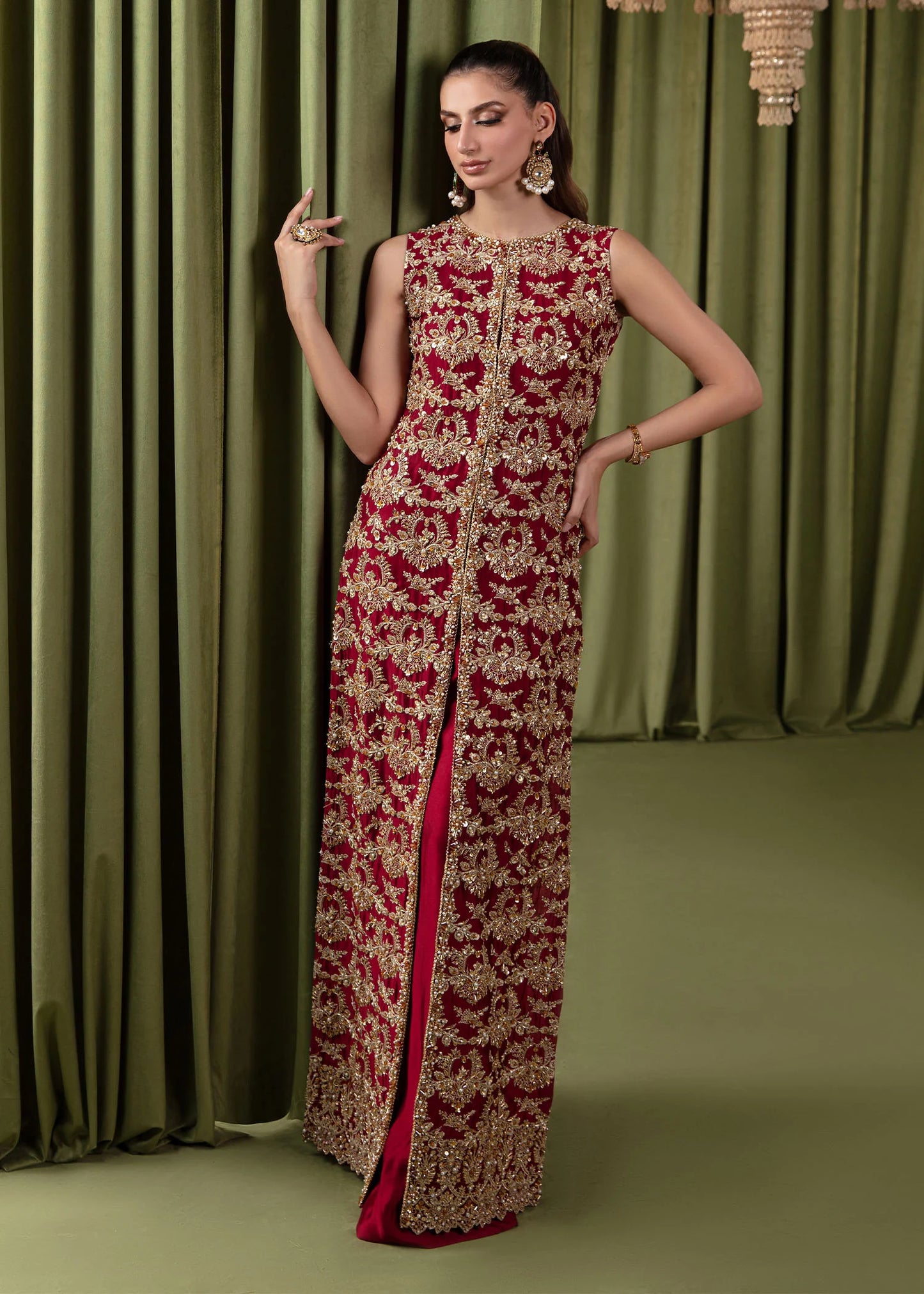 Ruby | Red Tissue Silk Embellished Set