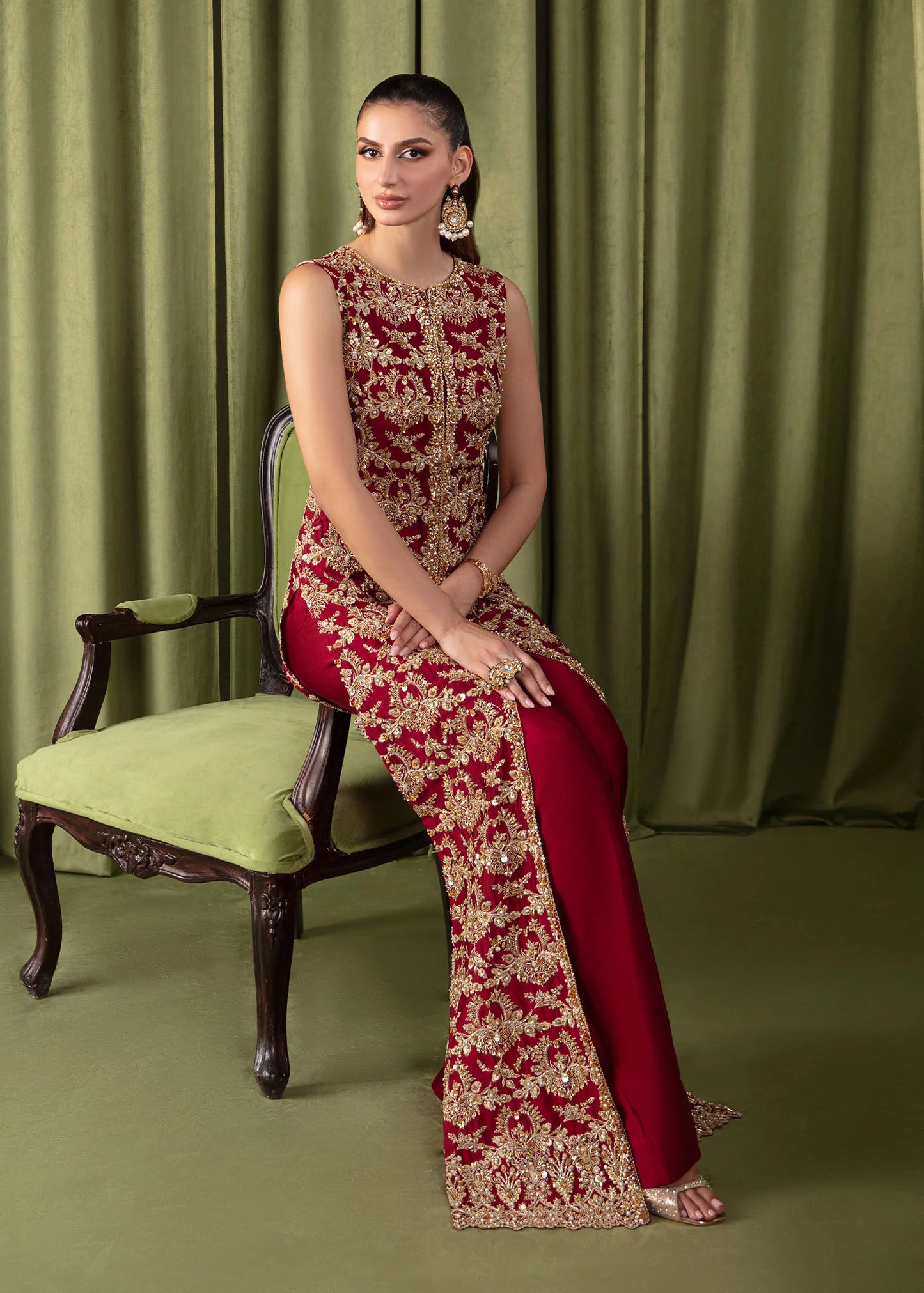 Ruby | Red Tissue Silk Embellished Set