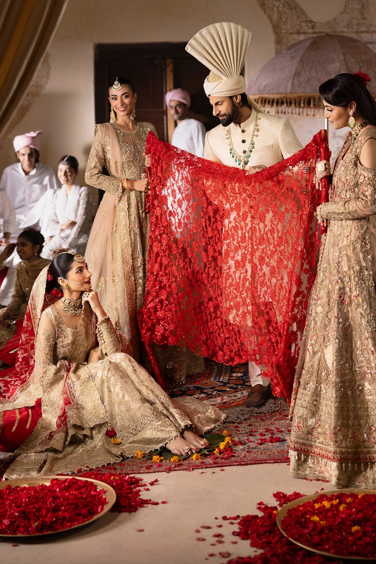 Pemaan | Beige Embroidered Hand Embellished Net Gharara
