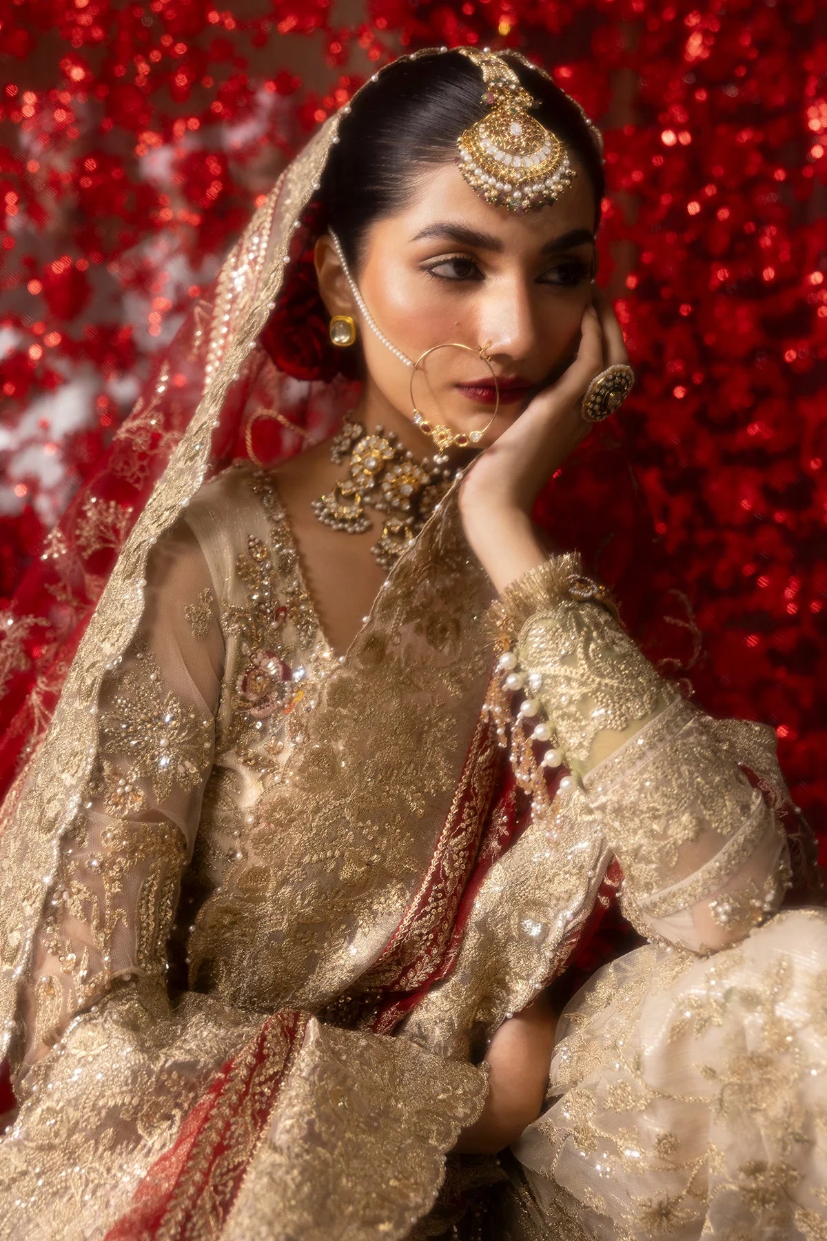 Pemaan | Beige Embroidered Hand Embellished Net Gharara