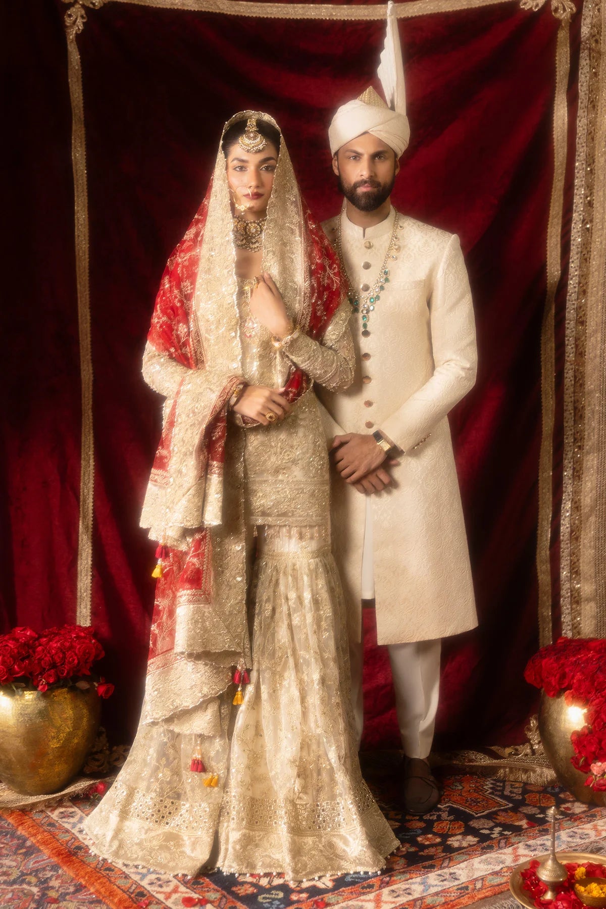 Pemaan | Beige Embroidered Hand Embellished Net Gharara