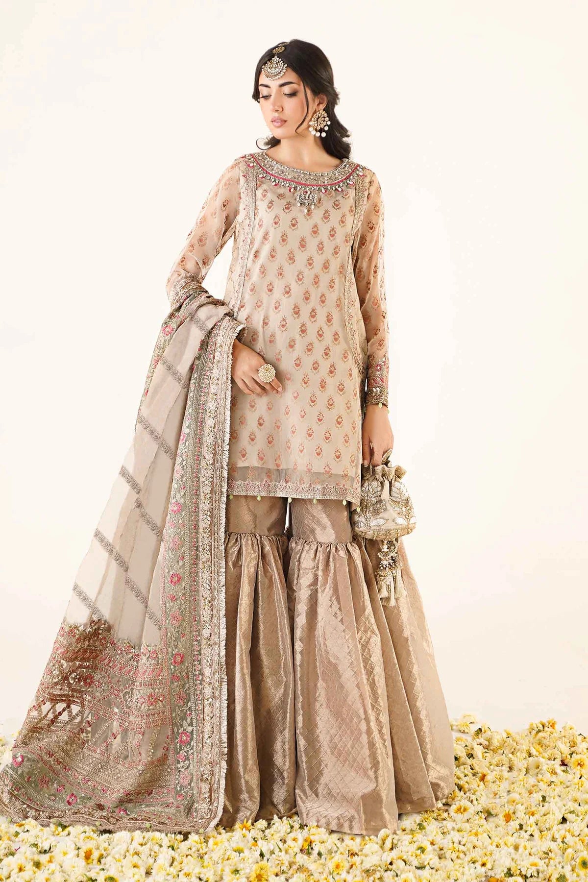 Maria B Off White Embroidered Hand Embellished Gharara