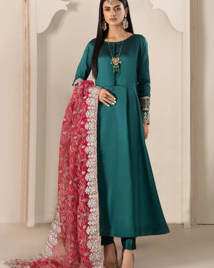 Maria B | Green Two Tone Silk Suit