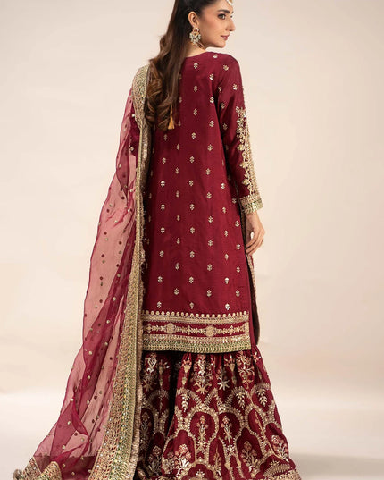 Maria B | Maroon Raw Silk Embroidered Gharara