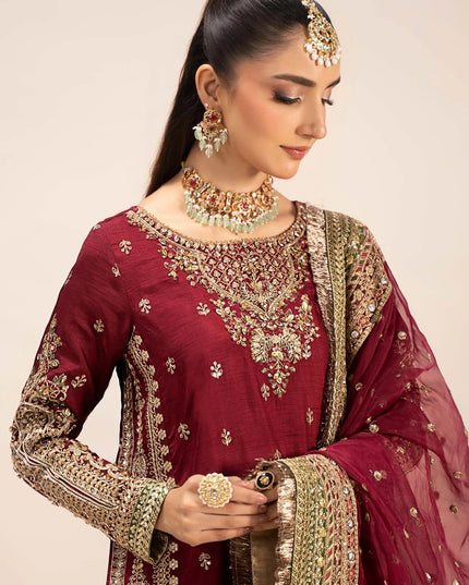 Maria B | Maroon Raw Silk Embroidered Gharara