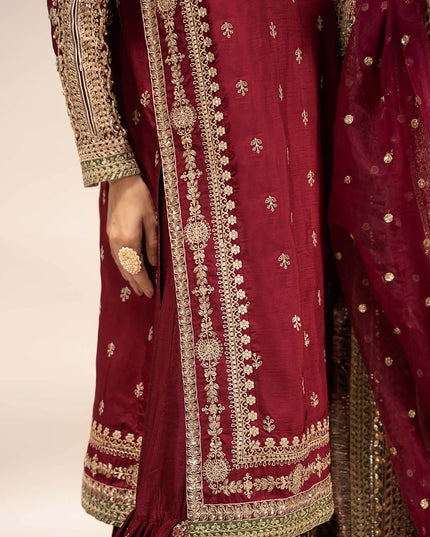 Maria B | Maroon Raw Silk Embroidered Gharara