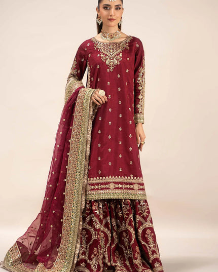 Maria B | Maroon Raw Silk Embroidered Gharara