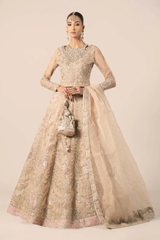 Maria B | Beige Organza Hand Embellished Lehenga