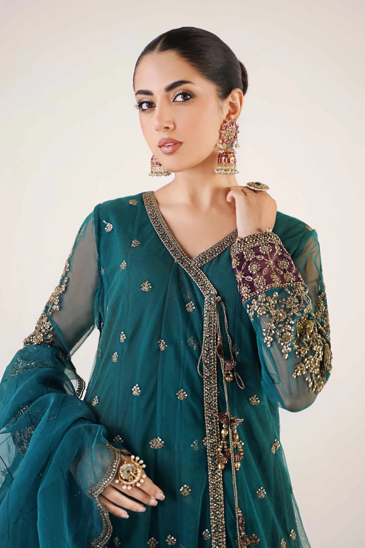 Maria B | Teal Net Embellished Angrakha Lehenga