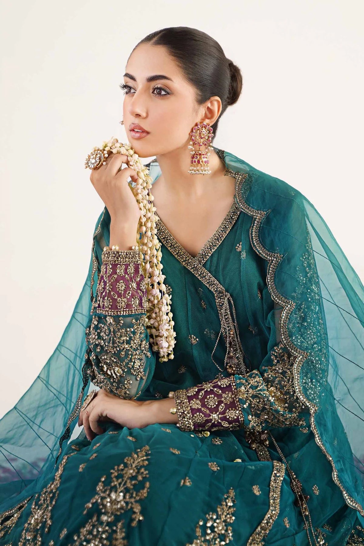 Maria B | Teal Net Embellished Angrakha Lehenga