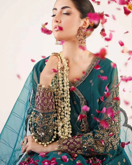 Maria B | Teal Net Embellished Angrakha Lehenga
