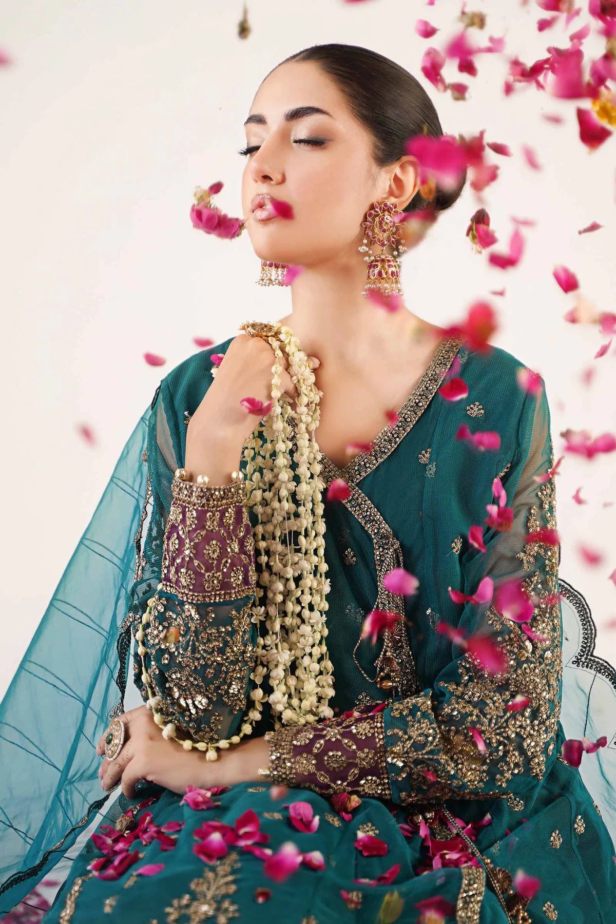 Maria B | Teal Net Embellished Angrakha Lehenga
