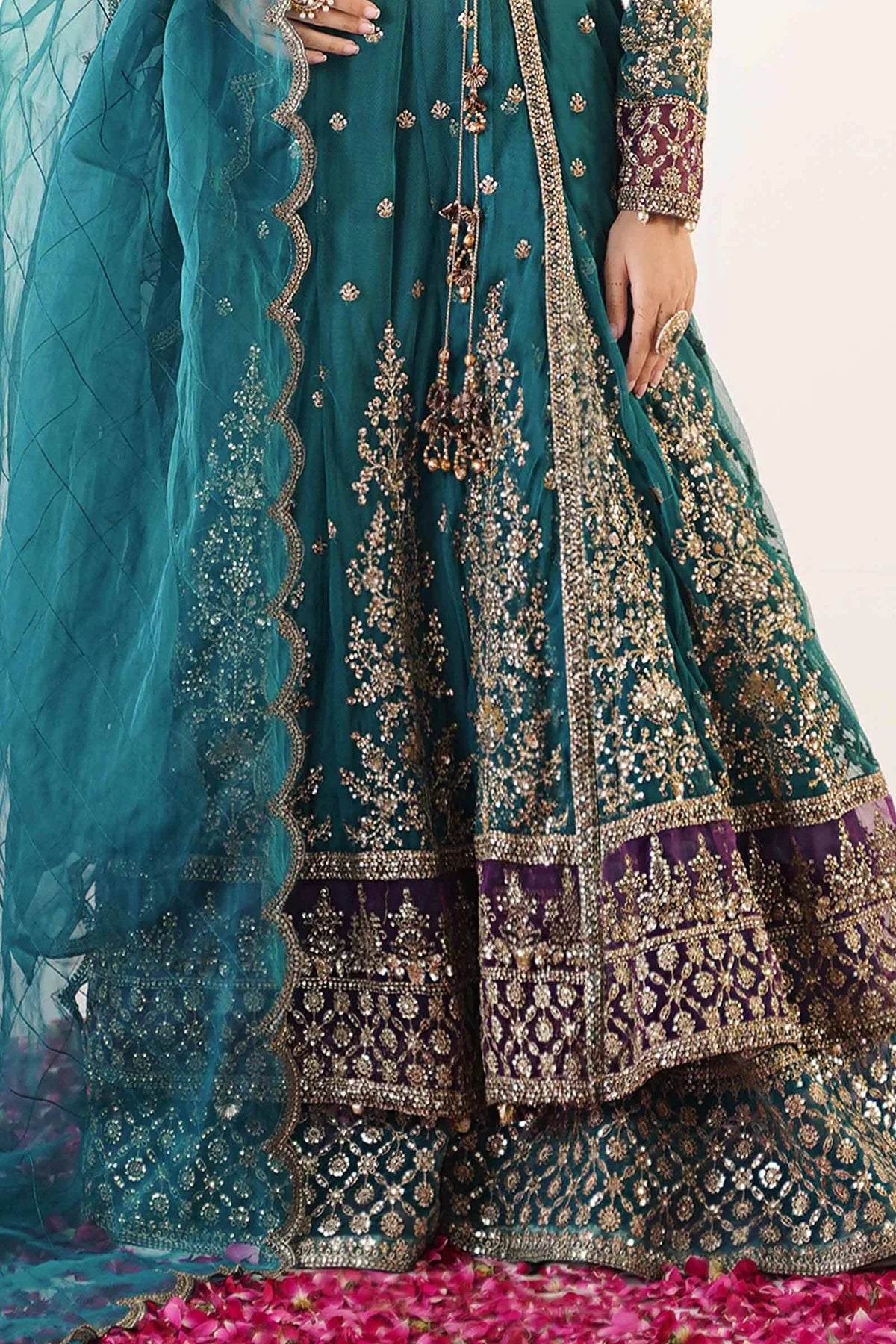 Maria B | Teal Net Embellished Angrakha Lehenga