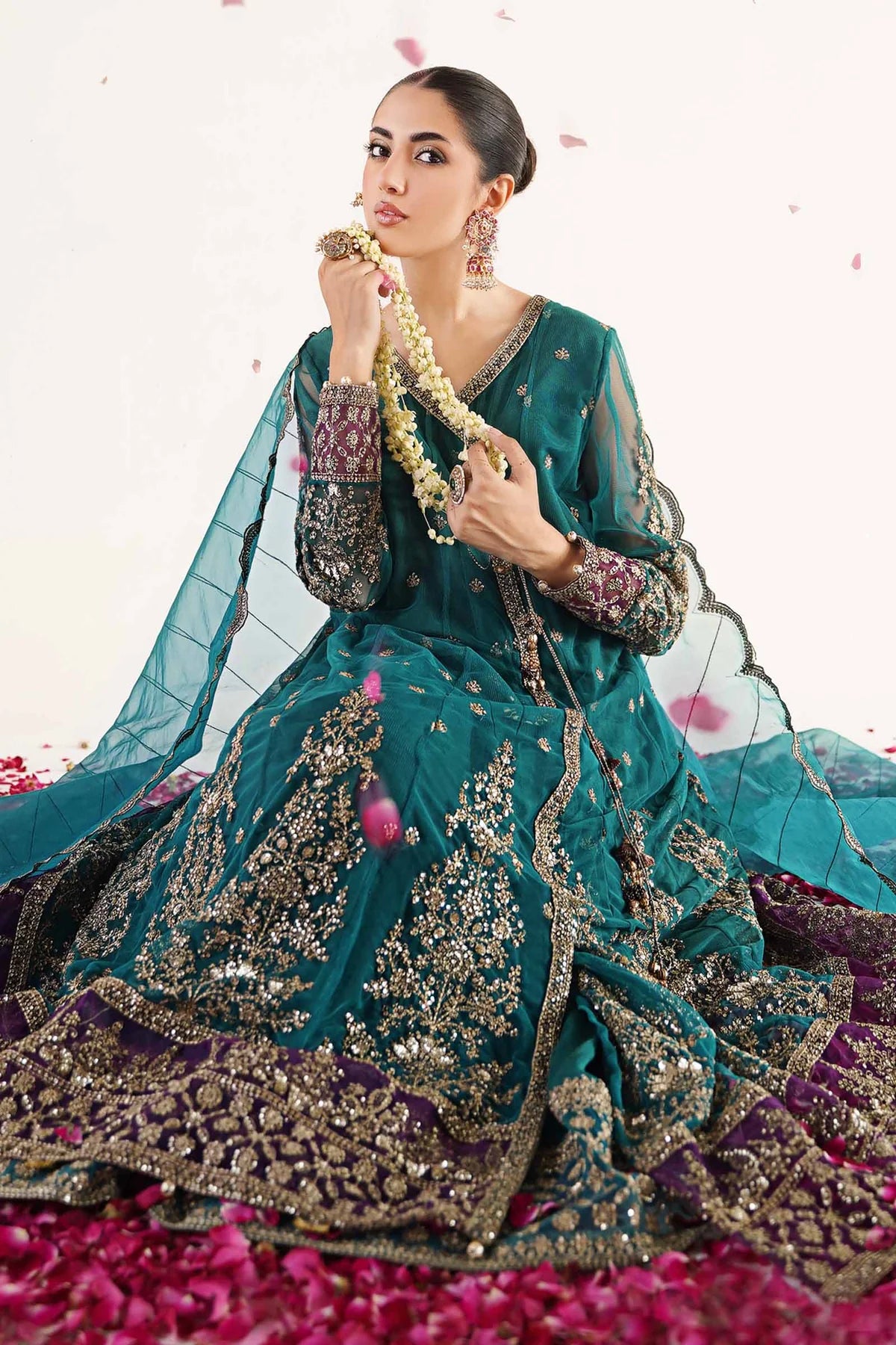 Maria B | Teal Net Embellished Angrakha Lehenga