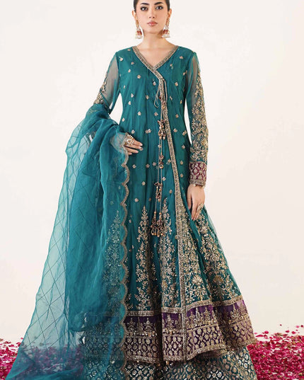 Maria B | Teal Net Embellished Angrakha Lehenga
