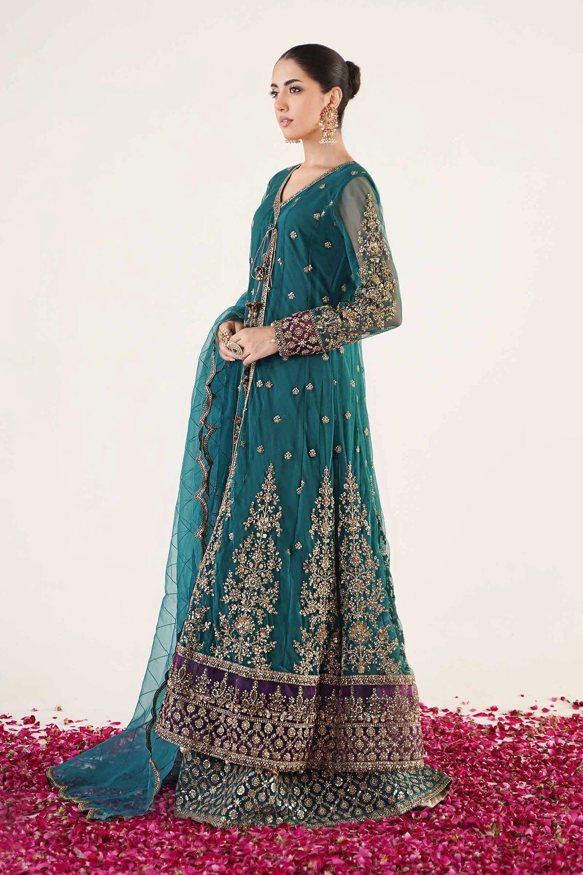 Maria B | Teal Net Embellished Angrakha Lehenga