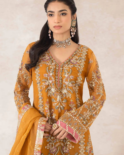 Maria B | Mustard Organza Embroidered Gharara