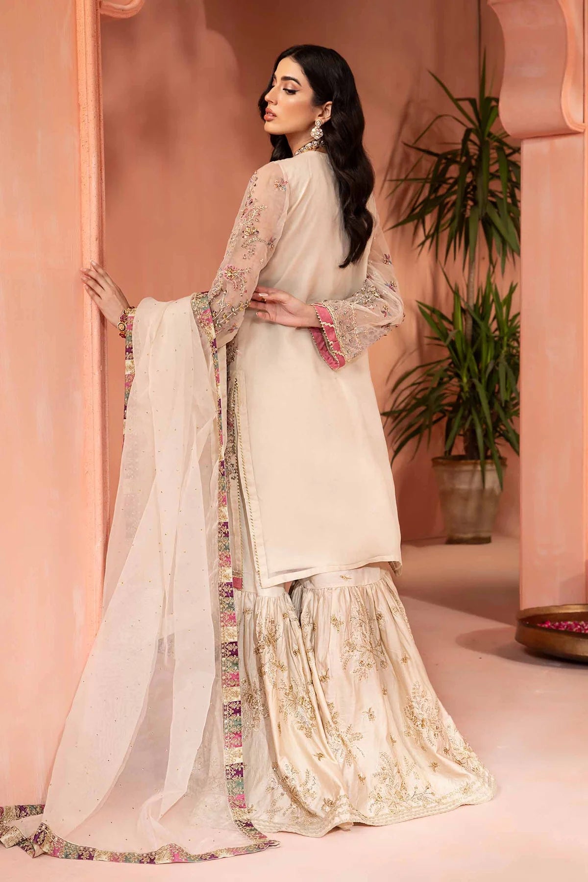 Maria B | Off White Organza Embroidered Gharara