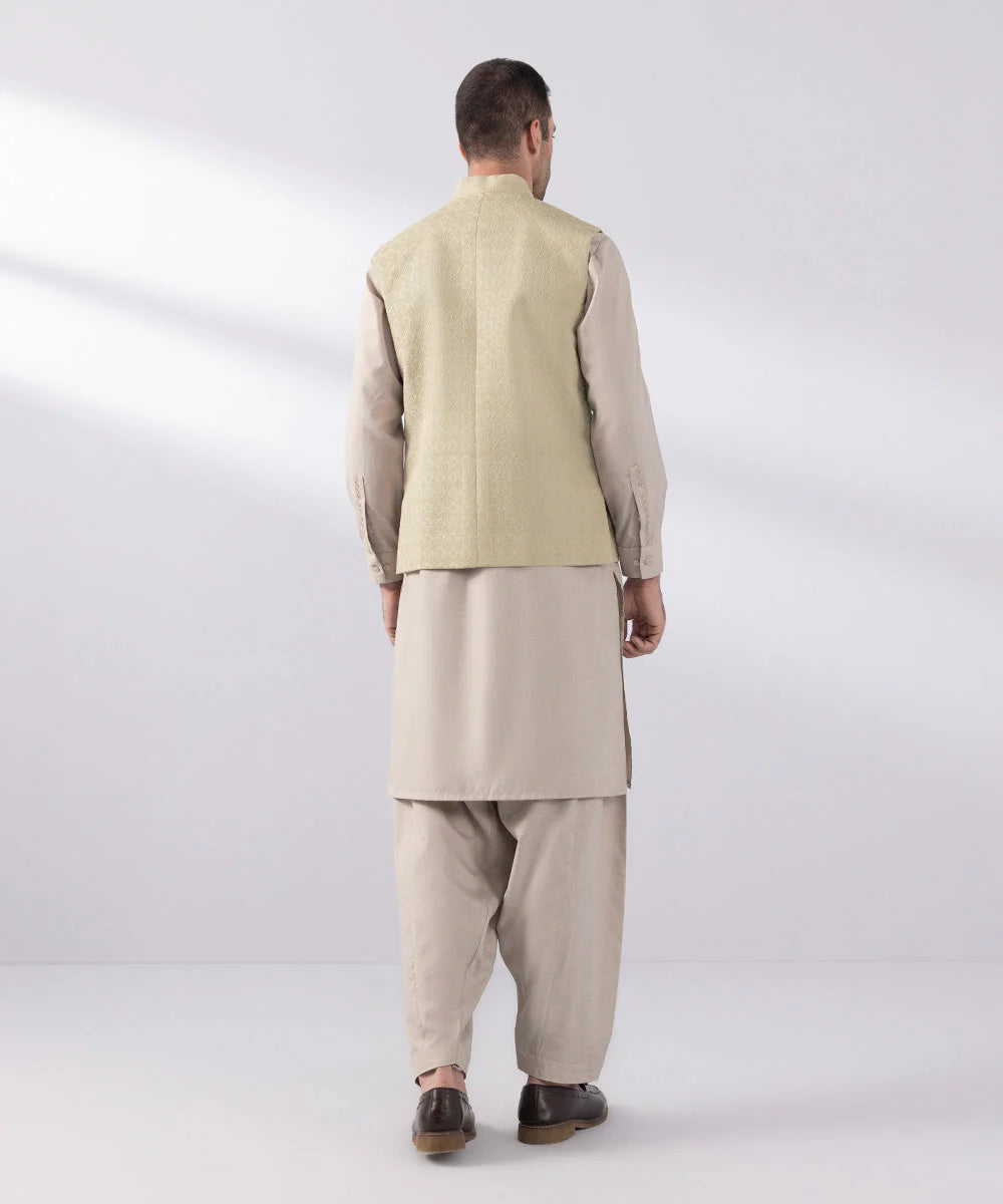 Beige Schiffli Embroidered Waistcoat