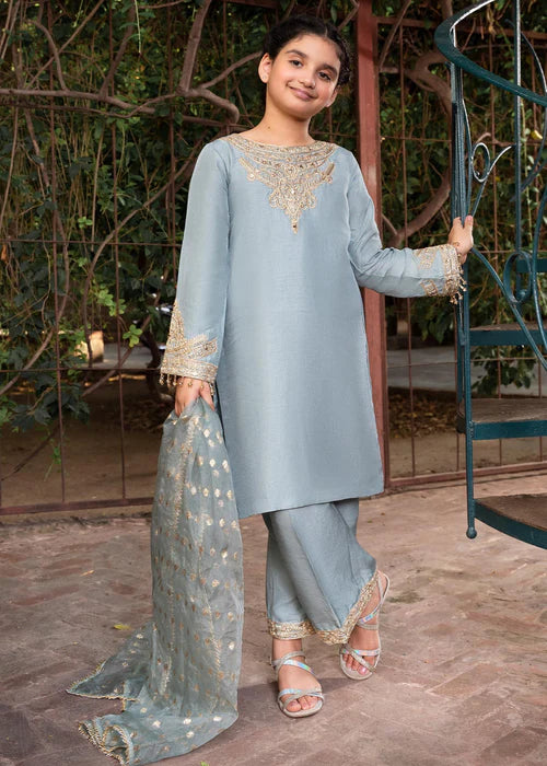 Shireen | Girls Iceblue Khaddi Silk Suit