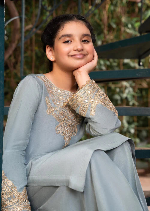 Shireen | Girls Iceblue Khaddi Silk Suit