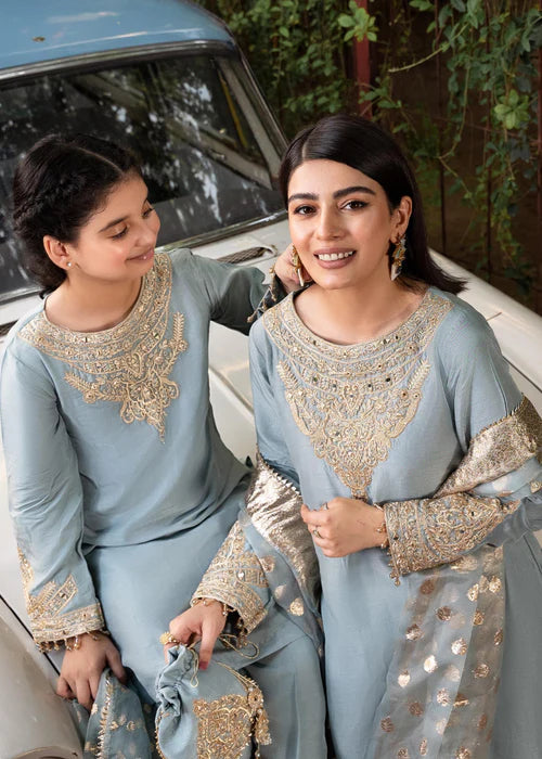 Shireen | Girls Iceblue Khaddi Silk Suit