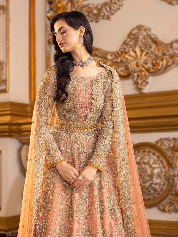 Soiree | Coral Net Embellished Flared Lehenga