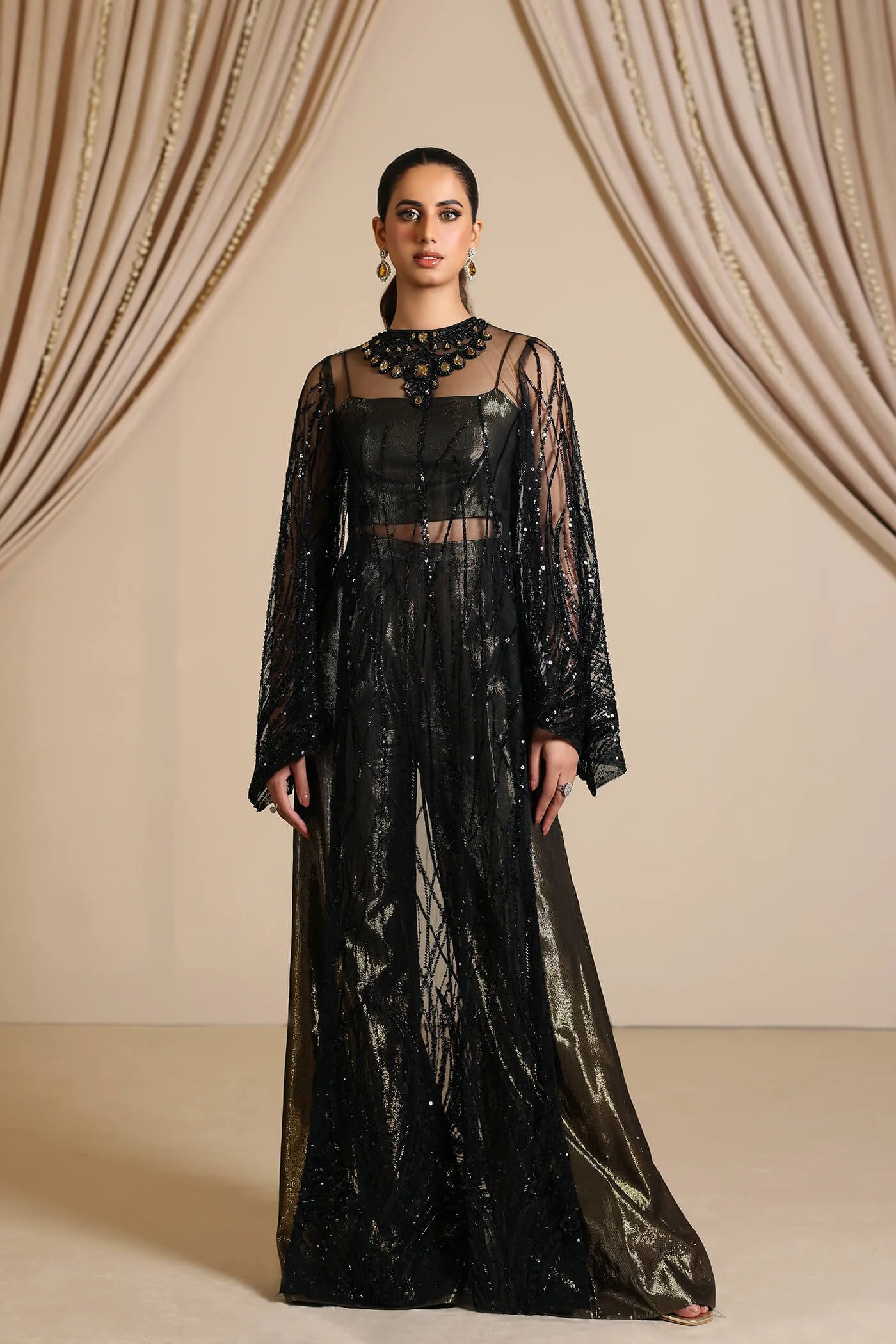 Esha | Black Net Tinsel Embellished Suit