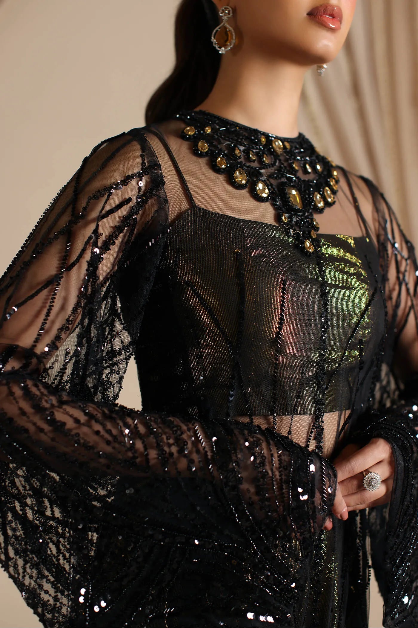 Esha | Black Net Tinsel Embellished Suit
