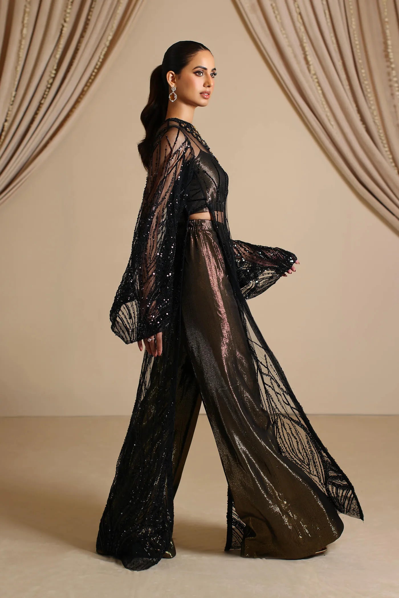 Esha | Black Net Tinsel Embellished Suit