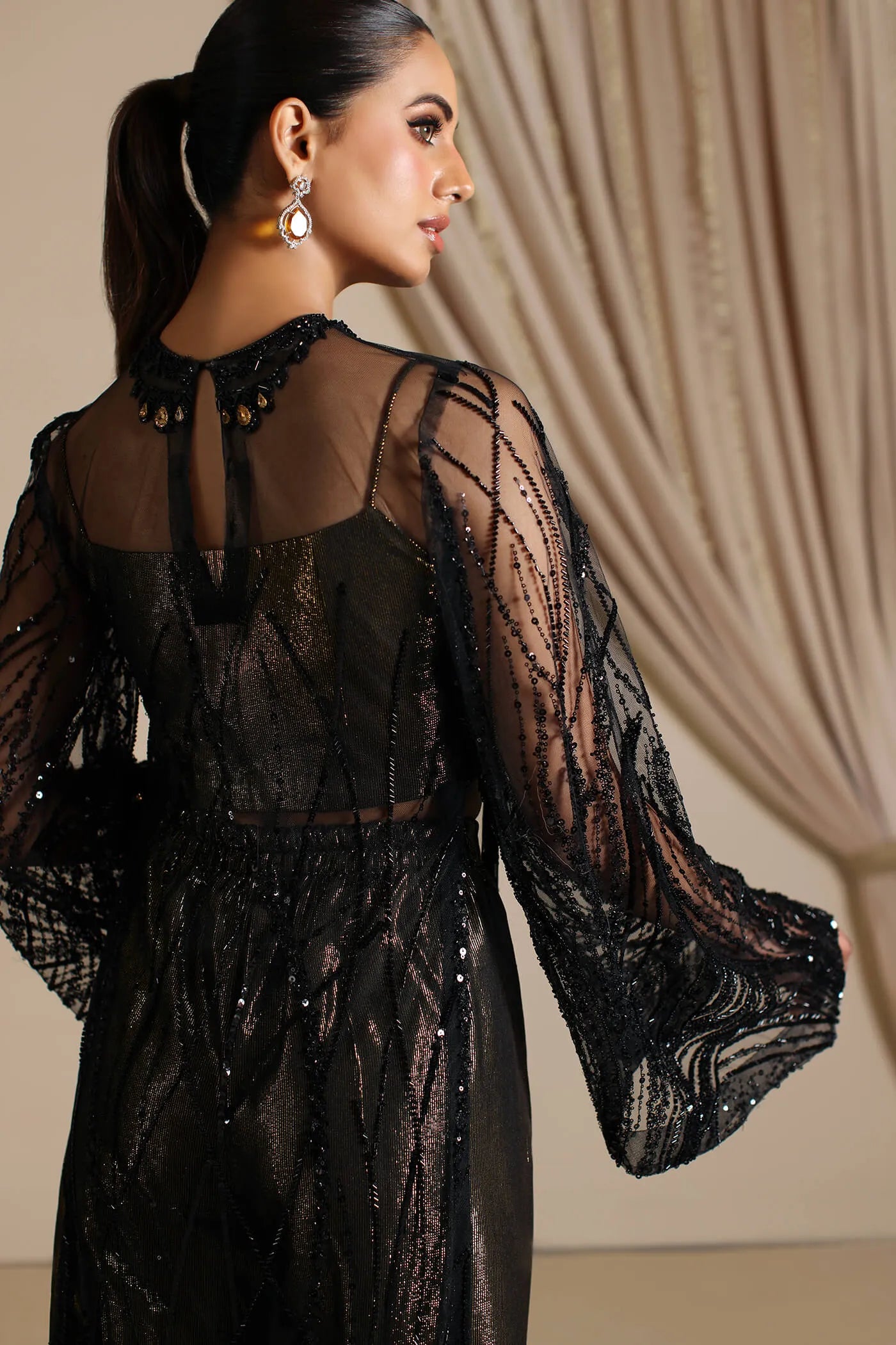 Esha | Black Net Tinsel Embellished Suit