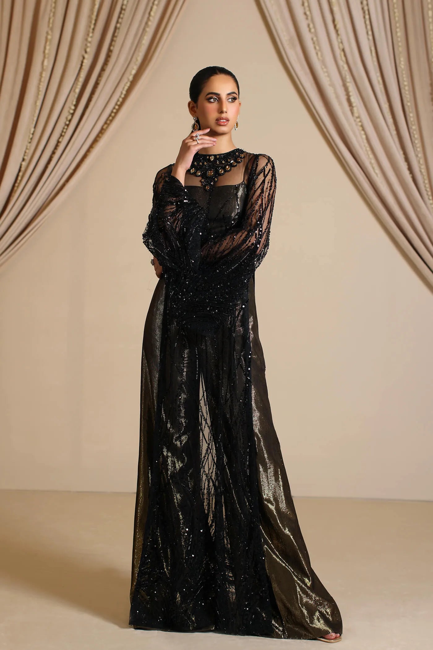 Esha | Black Net Tinsel Embellished Suit