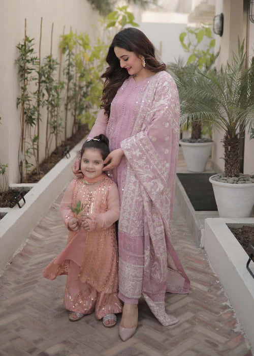 Ufaq | Girls Peach Chikankari Embellished Gown