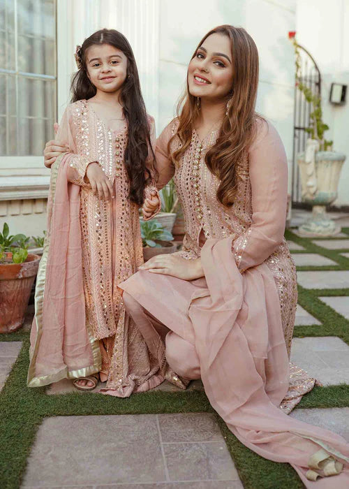 Ufaq | Girls Peach Chikankari Embellished Gown