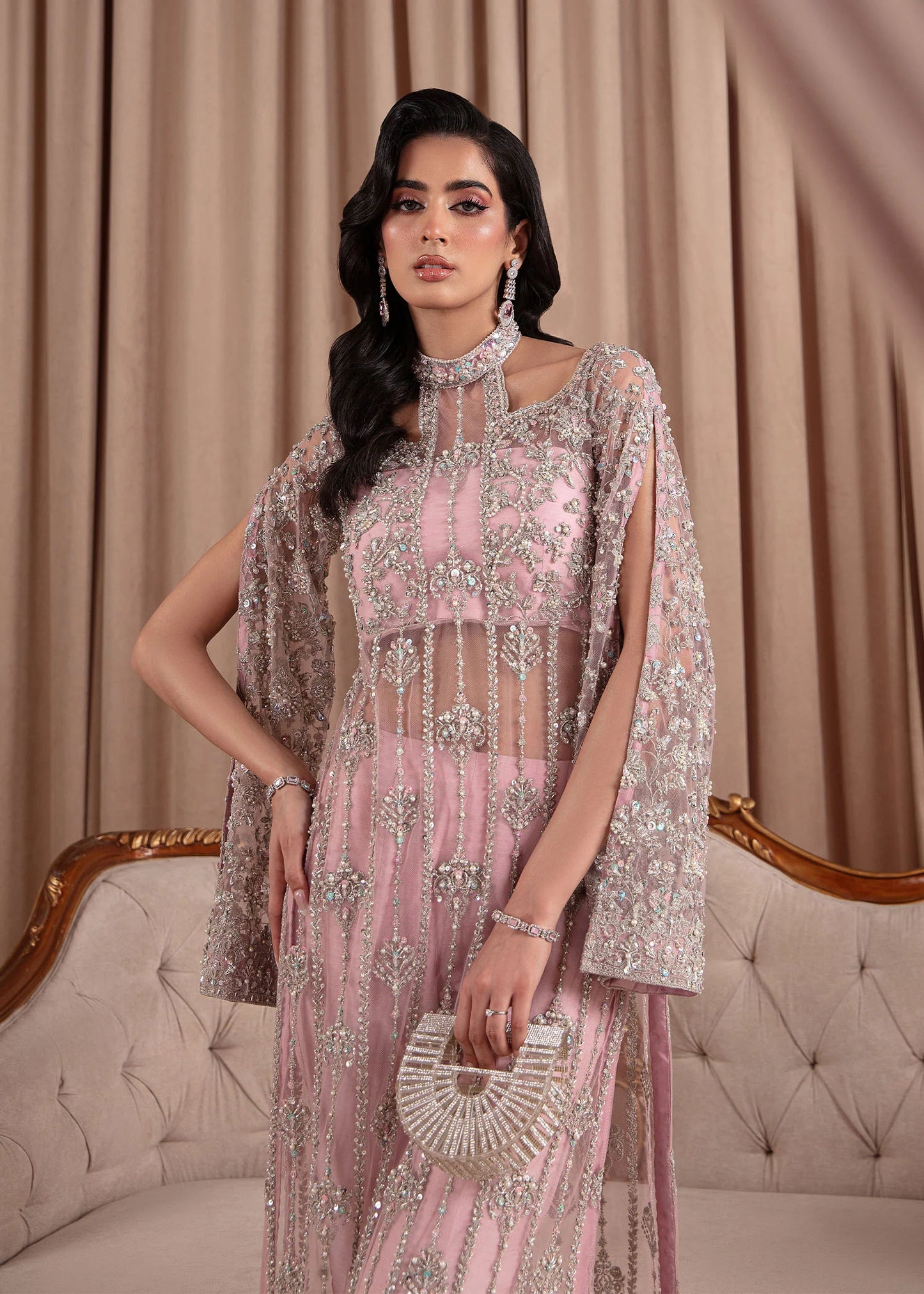 Valentina | Pink Net Embellished Long Dress
