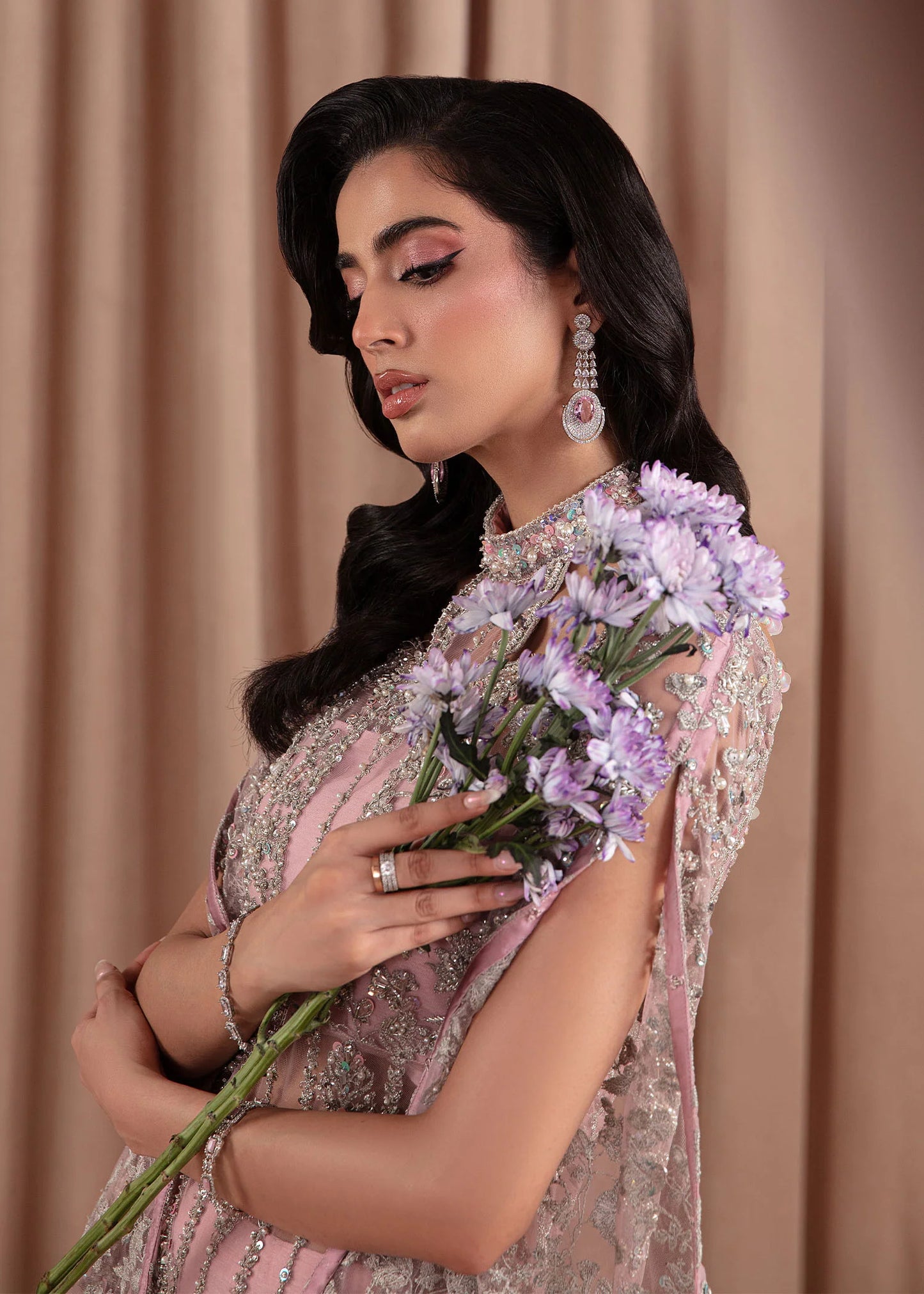 Valentina | Pink Net Embellished Long Dress