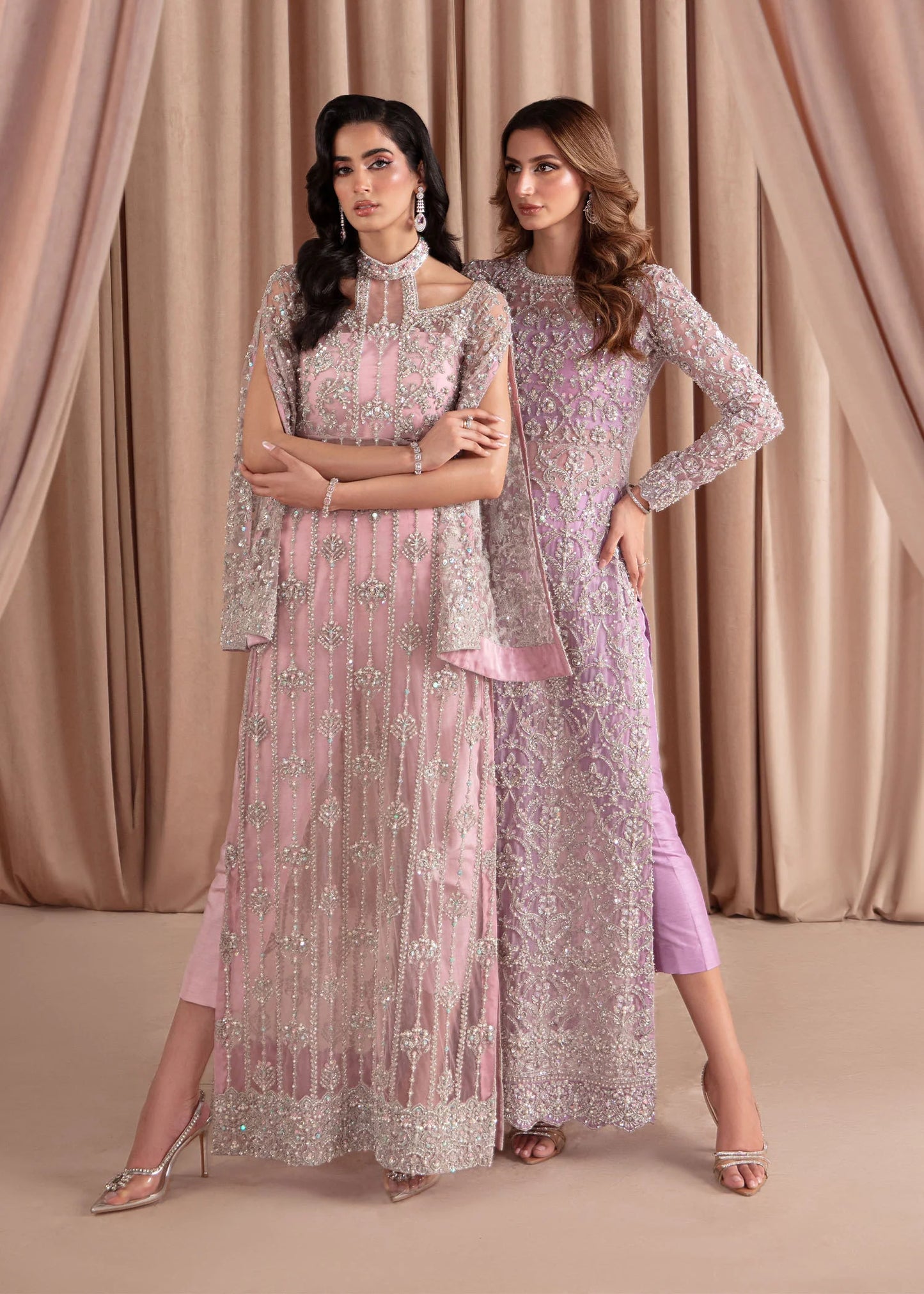 Valentina | Pink Net Embellished Long Dress