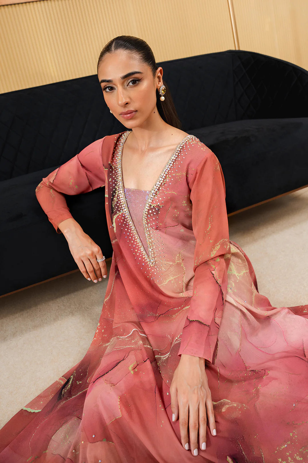 Domol | Pleated Charmeuse Georgette Chiffon Dress