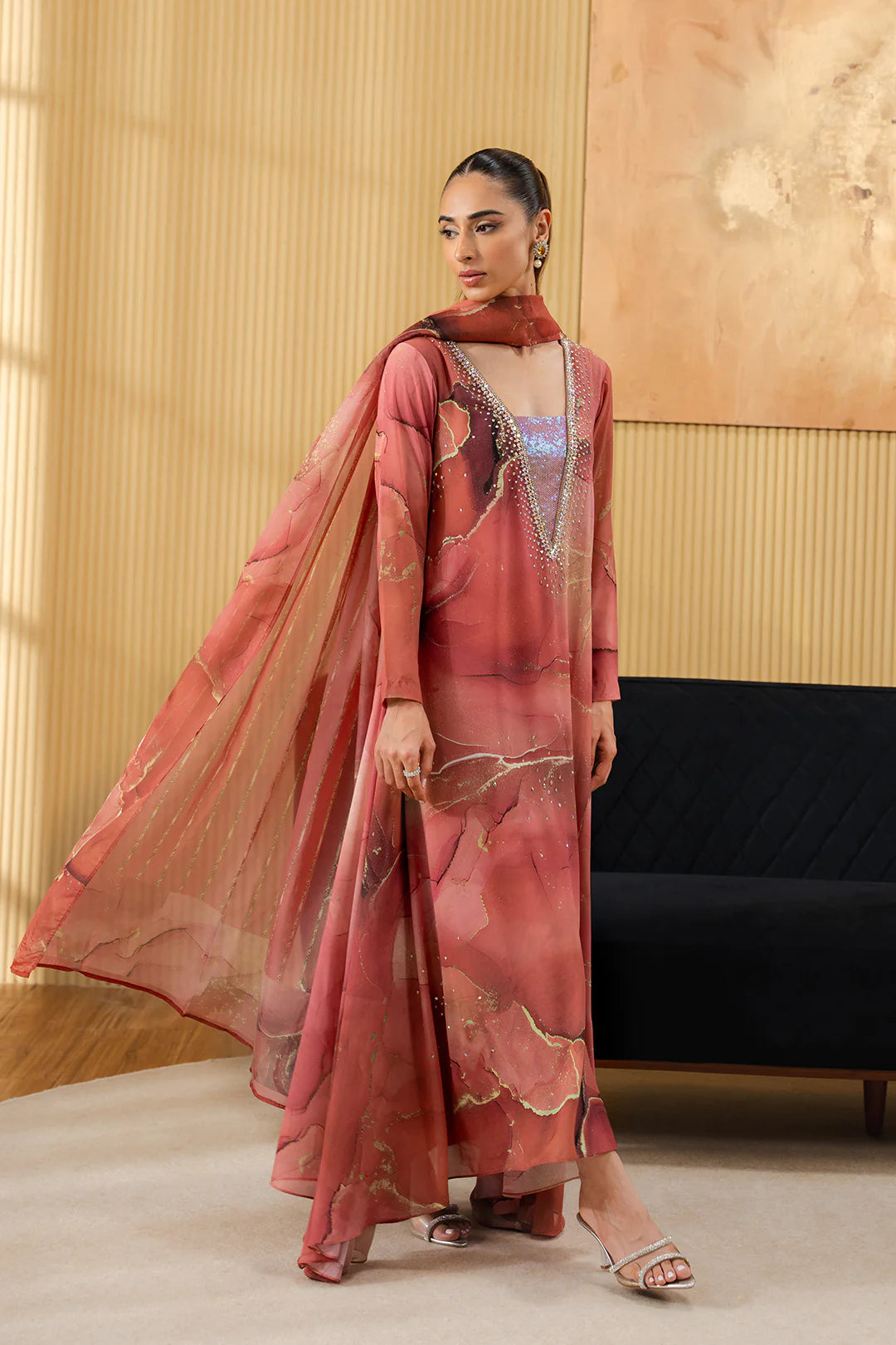 Domol | Pleated Charmeuse Georgette Chiffon Dress