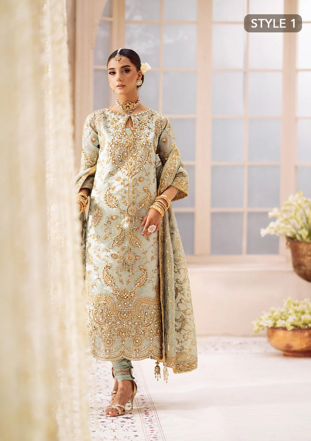 Mehek | Ice Blue Embellished Embroidered Wedding Dress