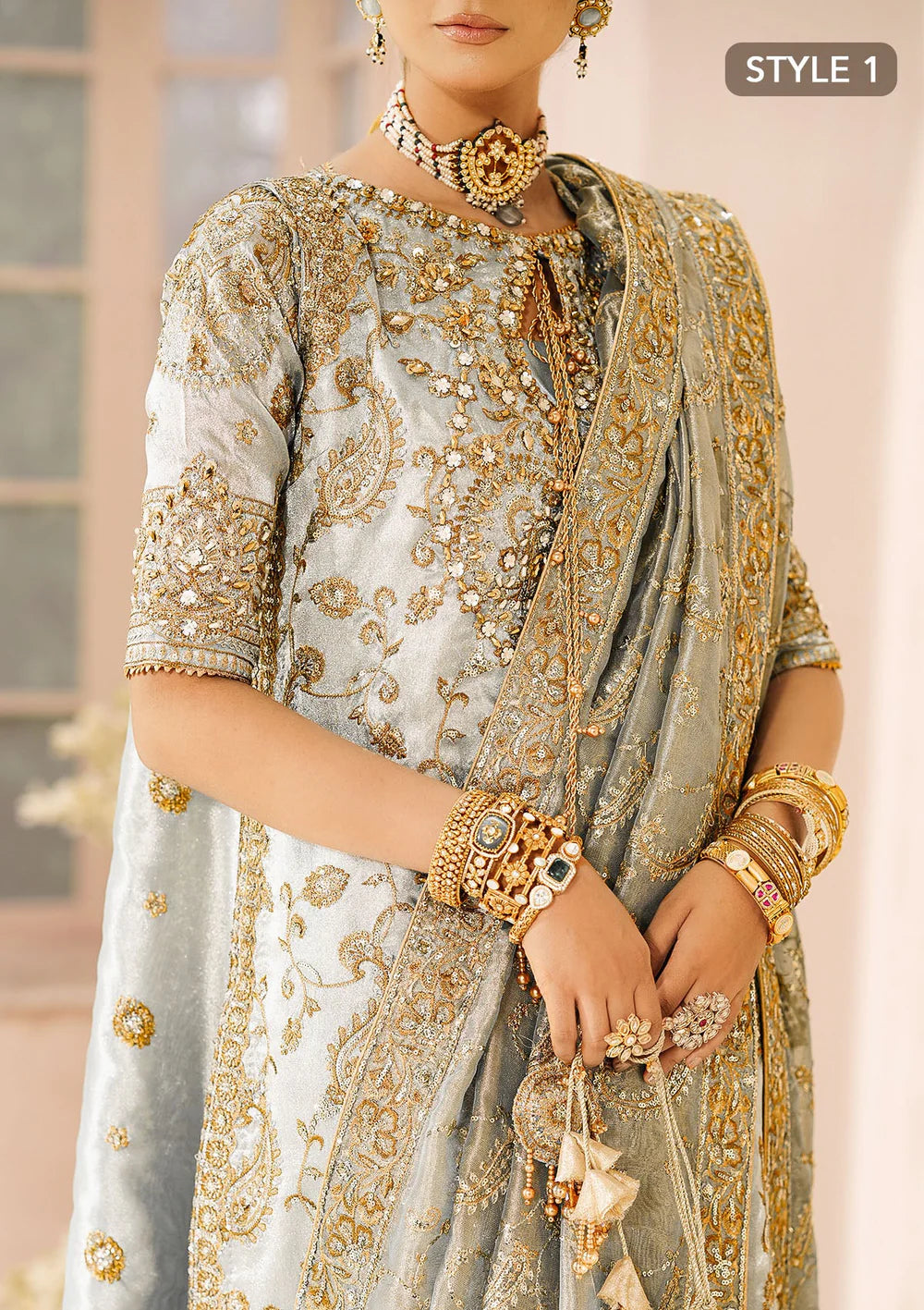 Mehek | Ice Blue Embellished Embroidered Wedding Dress