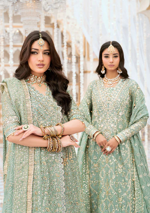 Naaz | Mint Green Kundan Zari Embellished Dress