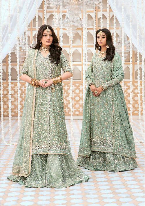 Naaz | Mint Green Kundan Zari Embellished Dress