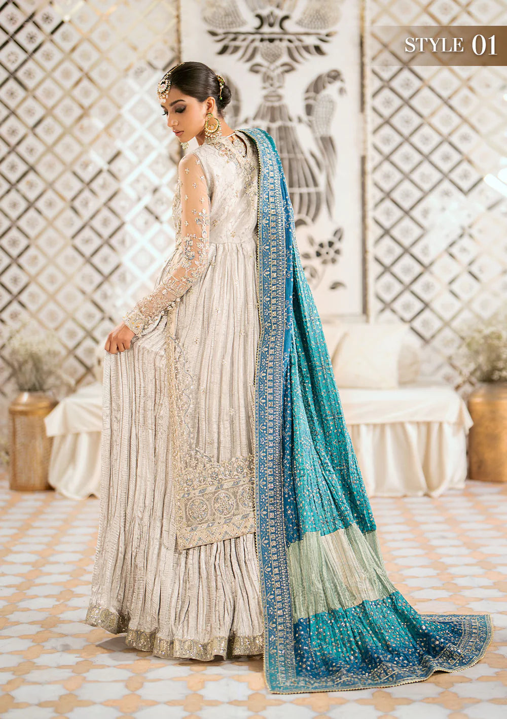 Nimmi | Light Grey Net Embellished Dress
