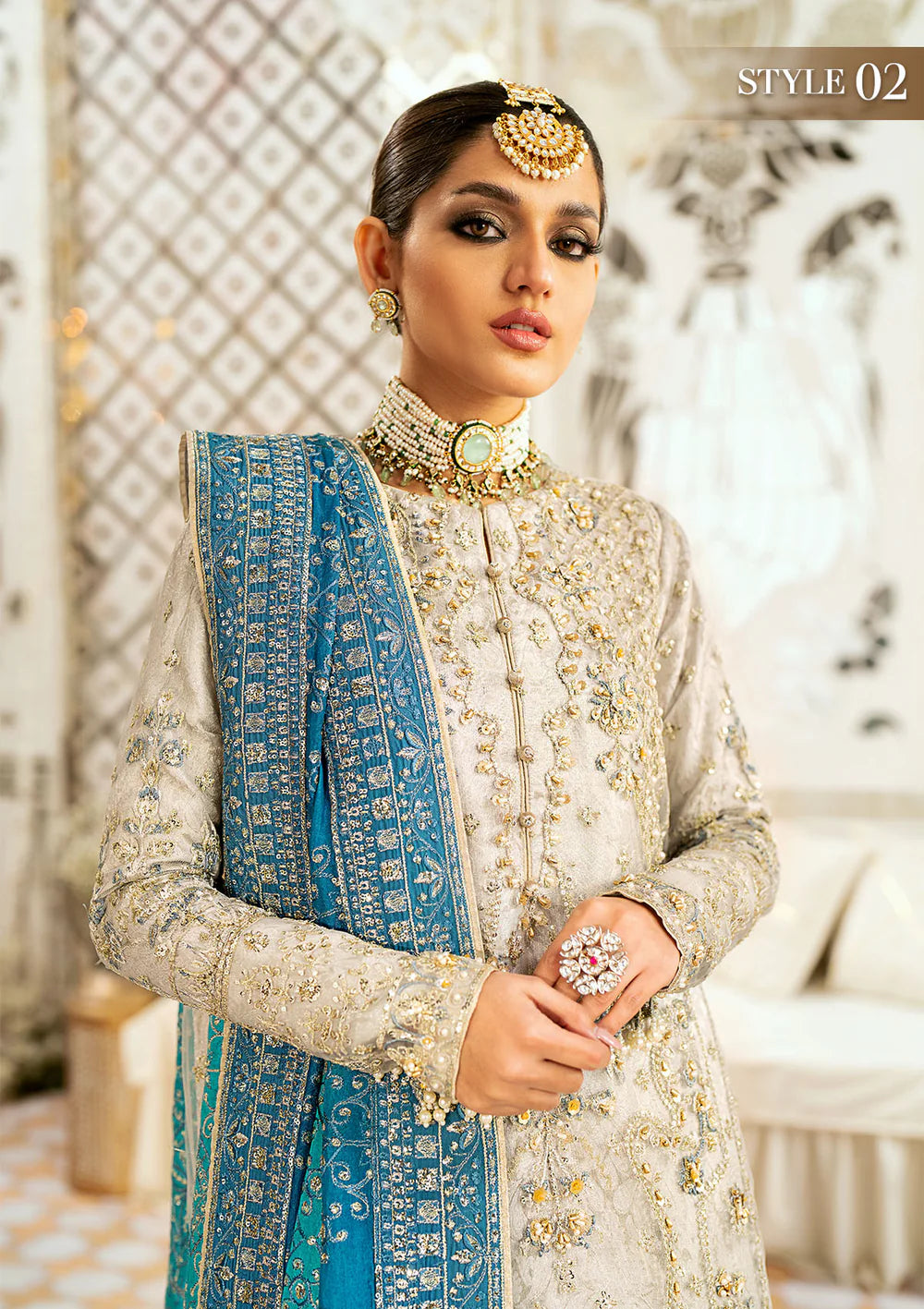 Nimmi | Light Grey Net Embellished Dress