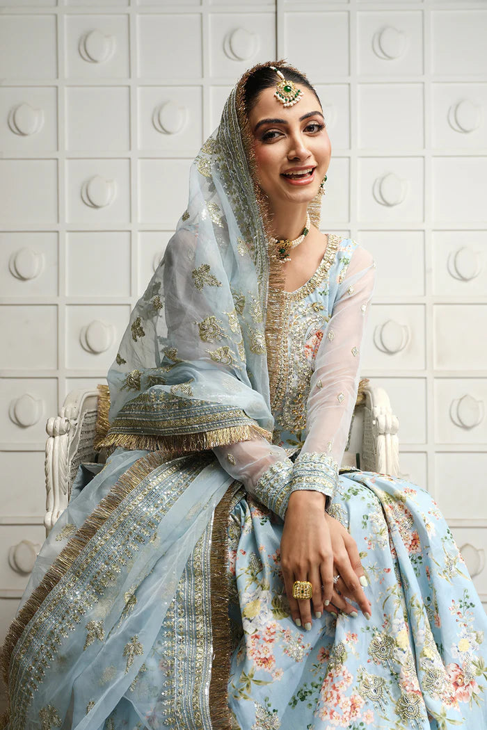 Saira Rizwan | Ice Blue Silk Embellished Gharara