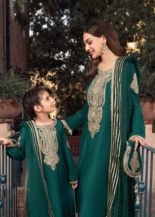 Rani | Girls Green Khaddi Silk Embroidered Suit