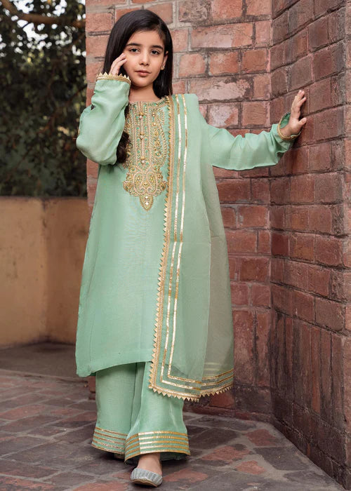 Zareen | Girls Mint Green Embroidered Suit